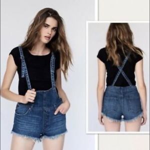 free people strappy denim shortalls size 25